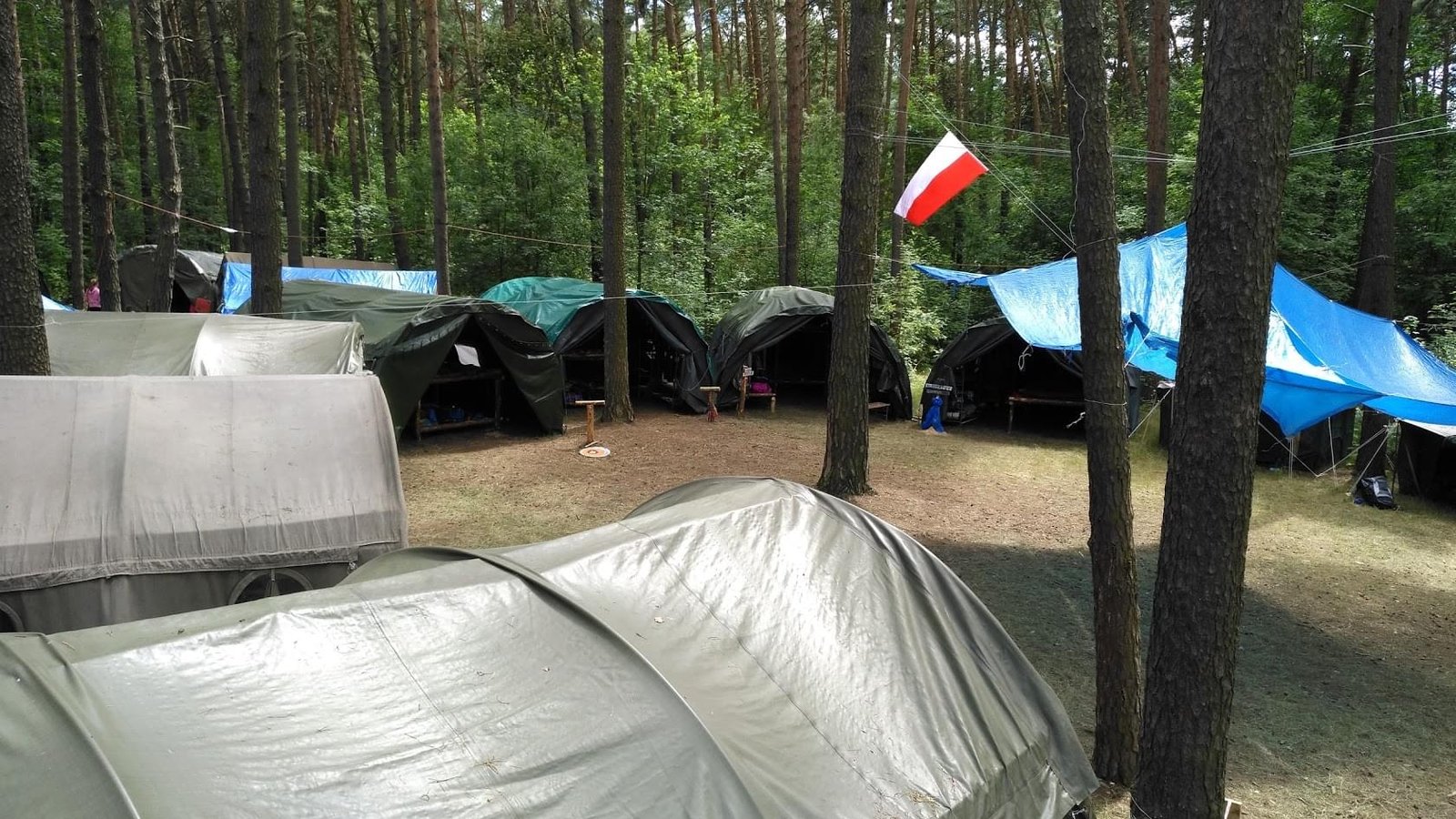 Namioty typu NS i sułtanki na terenie bazy obozowej w Lginiu.
